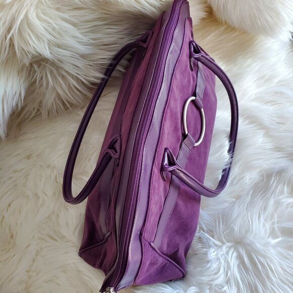 Estée Lauder Purple Microsuede Satchel Bag with Matching Make Up Zip Bag - Picture 4 of 15